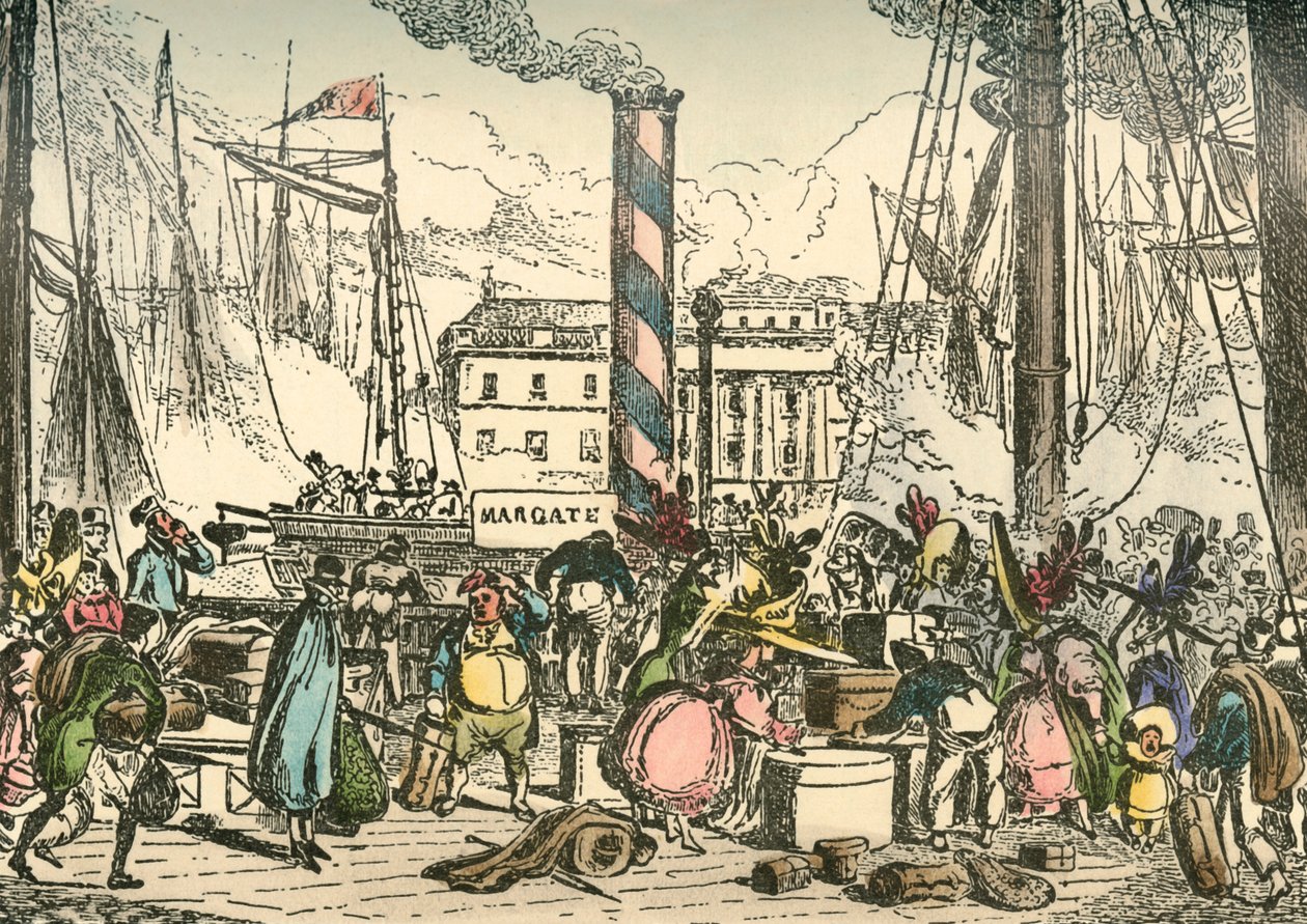 Embarquement à bord du Margate Steam Packet au quai de London Bridges, 1838 - William Heath