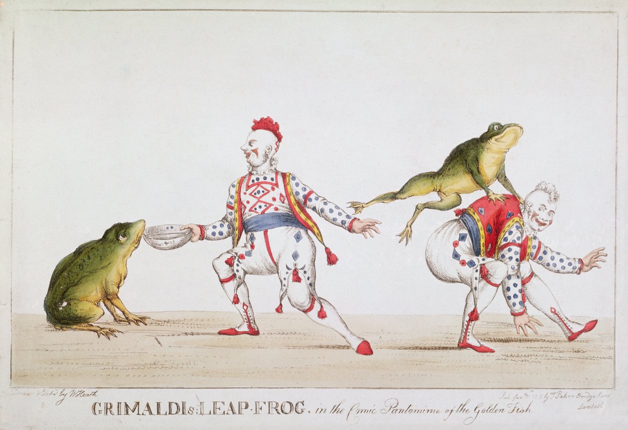 Le saut de grenouille de Grimaldi dans la pantomime comique du Poisson Doré, 1812 - William Heath
