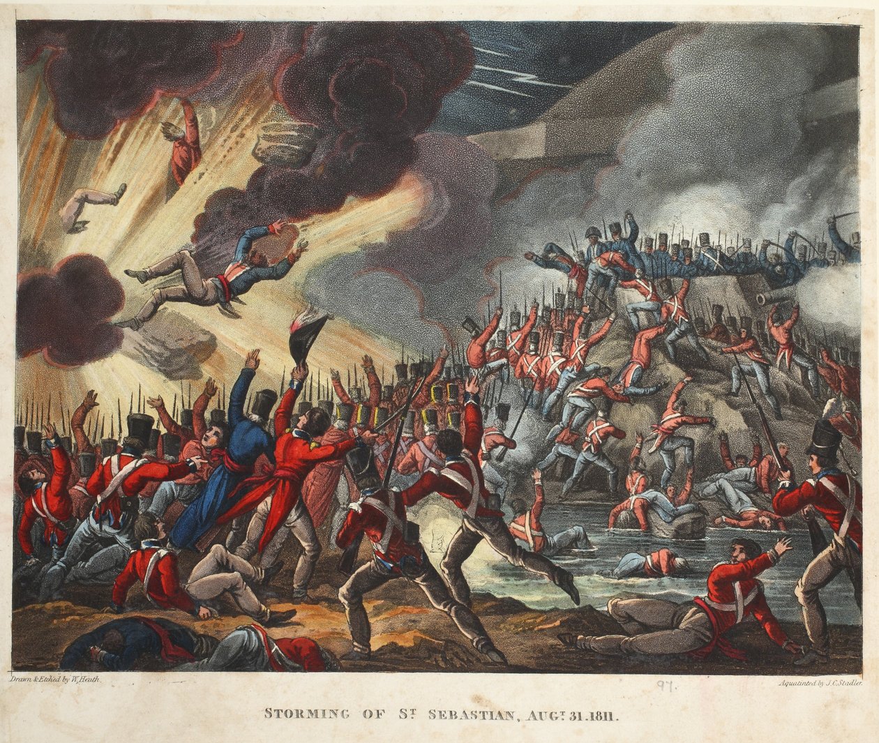 Assaut de Saint-Sébastien le 31 août 1811, aquatinte par J.C. Stadler, pub. par Tegg, avril 1818 - William Heath