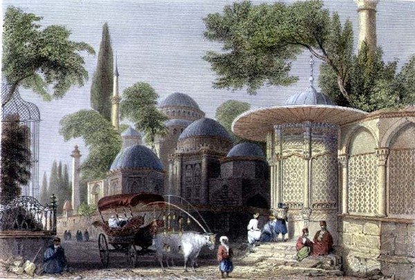 Fontaine et Mosquée de Chahzade, gravé par Roberts Sands (1792-1855) vers 1850 - William Henry (after) Bartlett