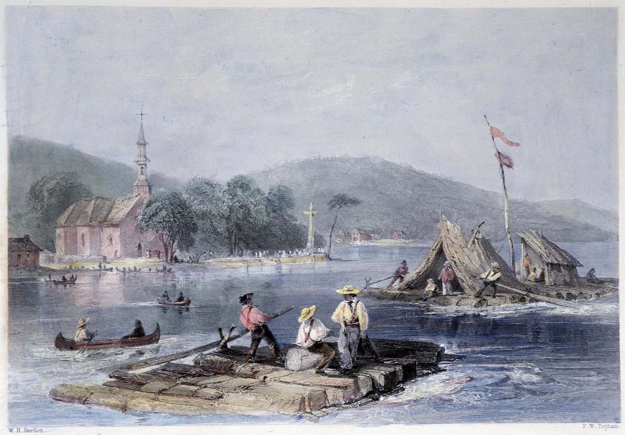 Radeaux de colons et transport de bois sur le lac des Deux Montagnes - William Henry Bartlett