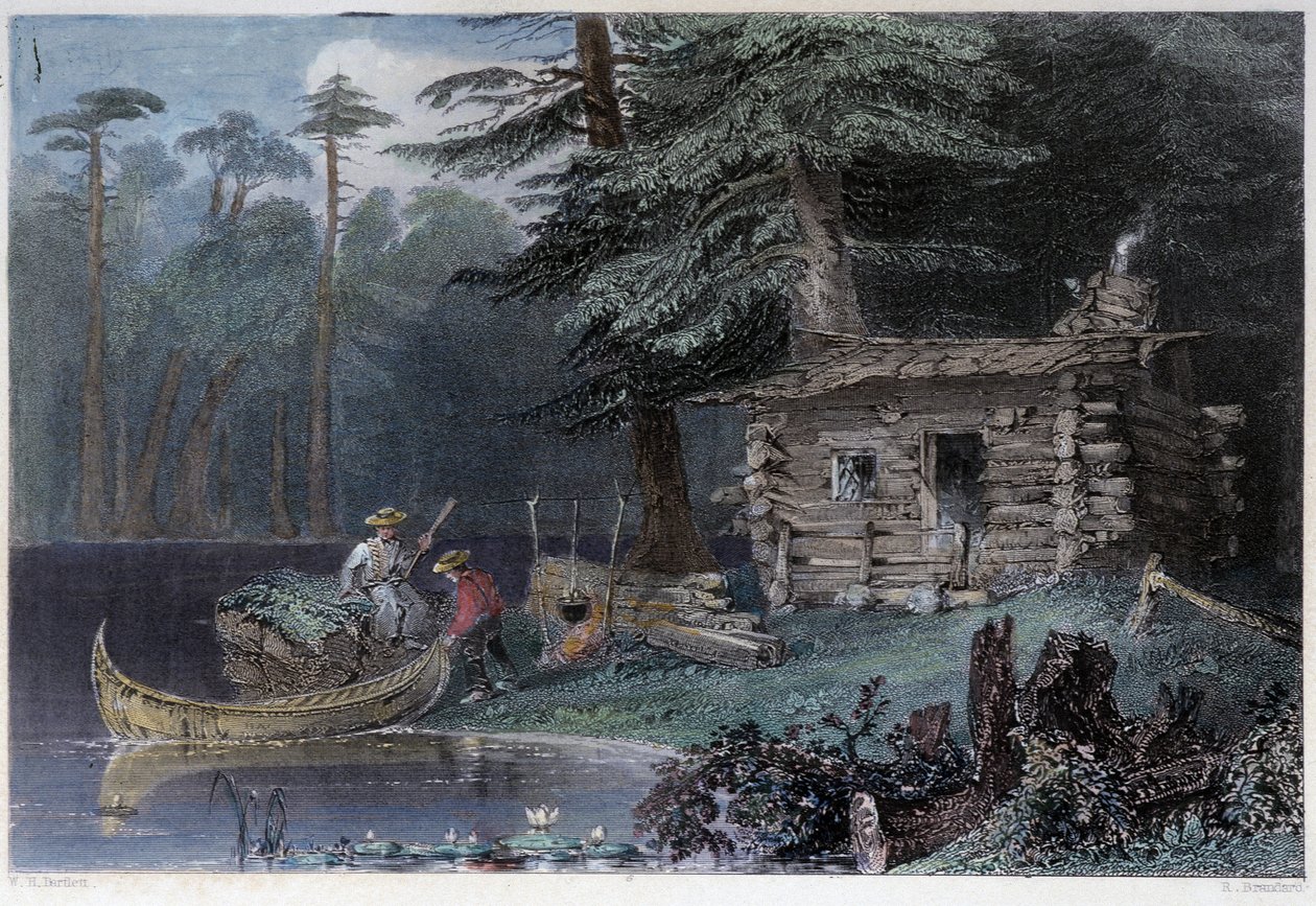 Petite maison de colons sur le lac Chaudière - dans Canadian scenery illustrated par W.H. Bartlett, Londres - William Henry Bartlett