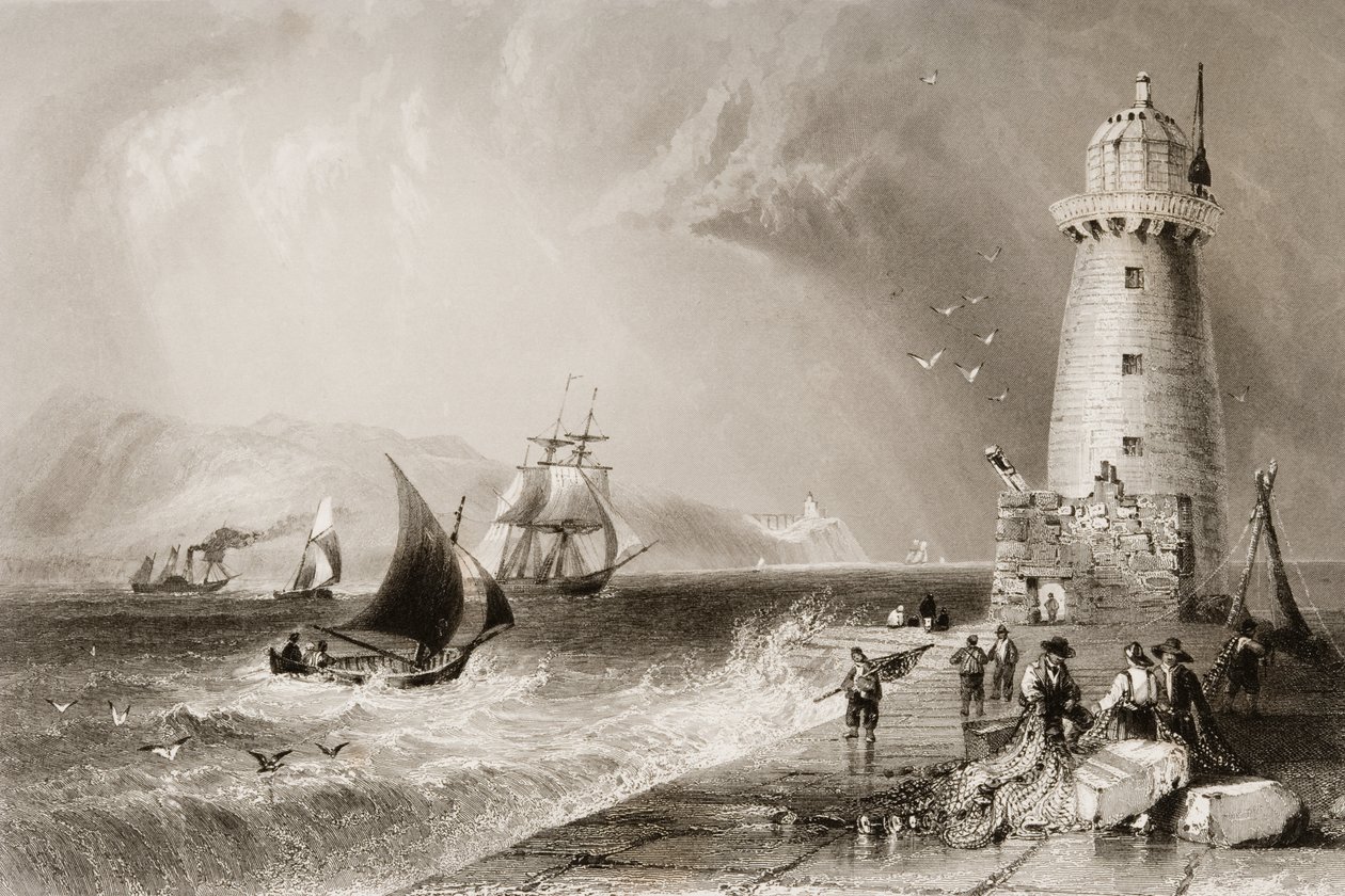 Phare du mur sud avec la colline de Howth au loin, Dublin, de 
