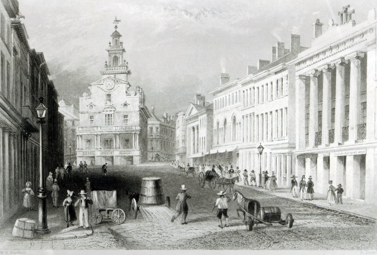 State Street, Boston, gravé par S. Lacey - William Henry Bartlett