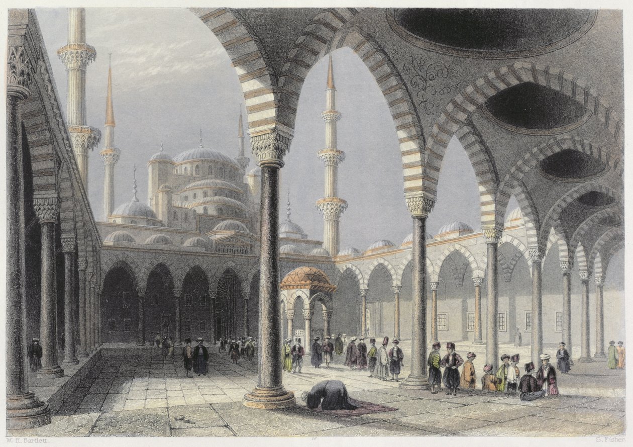 La Cour de la Mosquée du Sultan Achmet, Istanbul, gravée par S. Fisher, c.1850 - William Henry Bartlett