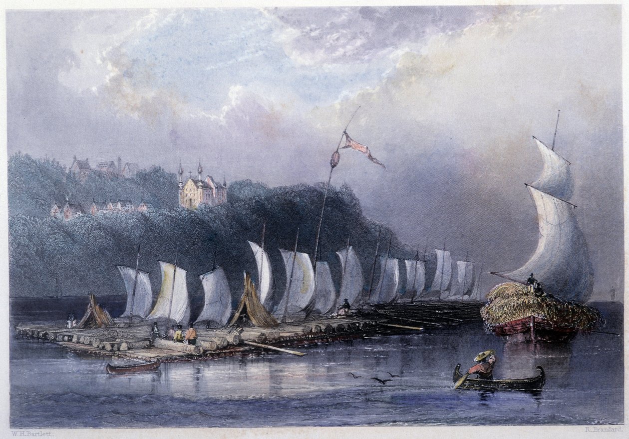 Transport du bois sur le St Laurent au Cap Santé - William Henry Bartlett