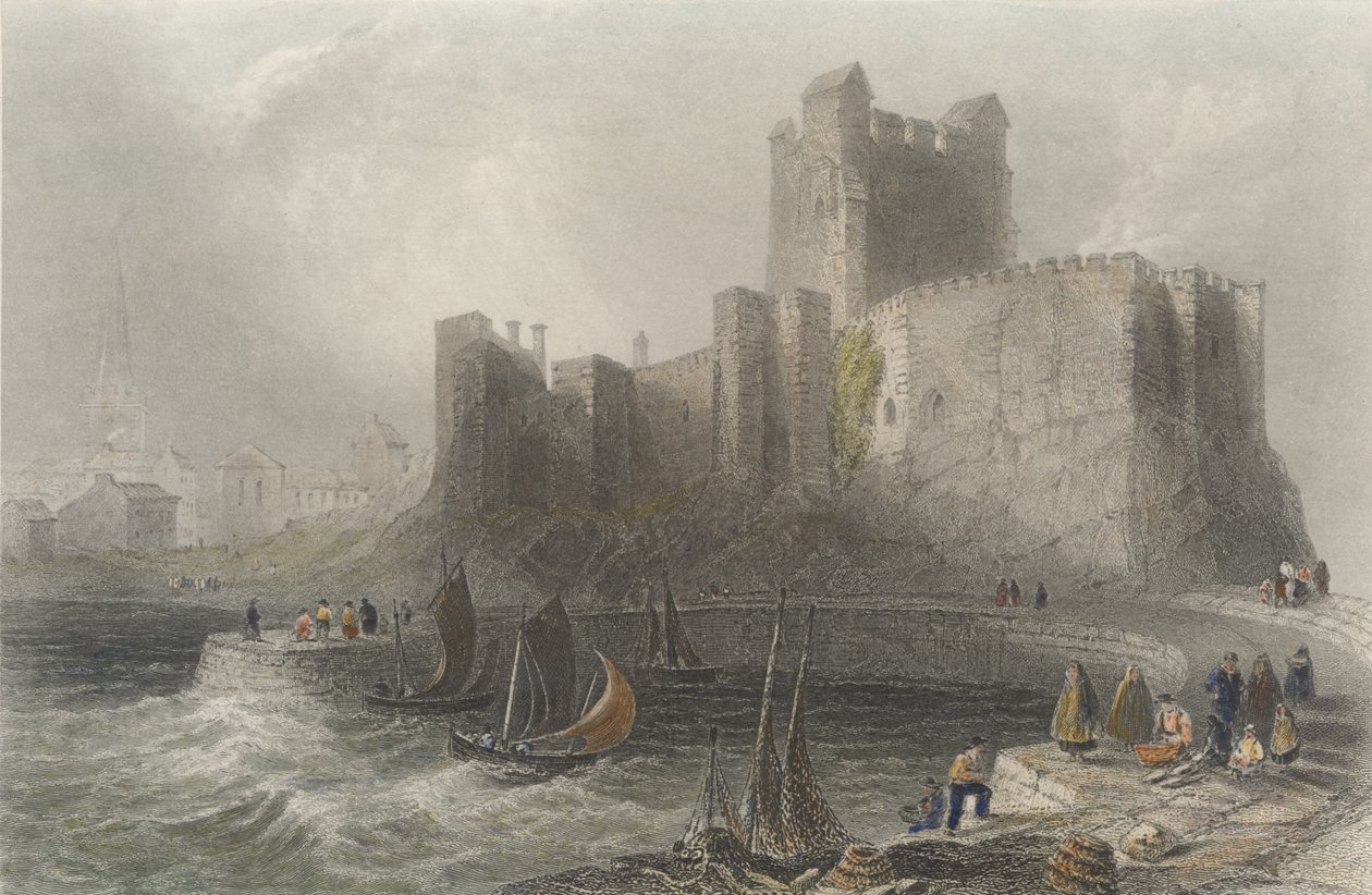Vue du château de Carrickfergus (gravure en couleur) - William Henry Bartlett