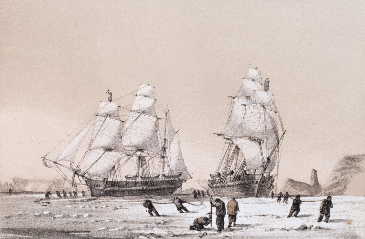 Apparence remarquable dans le ciel toujours en face du soleil (en haut) et Le Pouce du Diable, navires forant et se déplaçant dans la banquise (en bas) des 