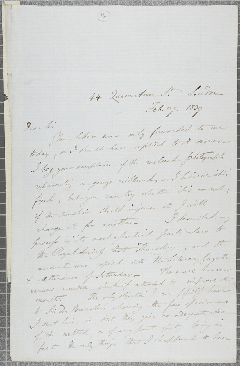 Lettre signée de William Henry Fox Talbot à James David Forbes, 1839 - William Henry Fox Talbot