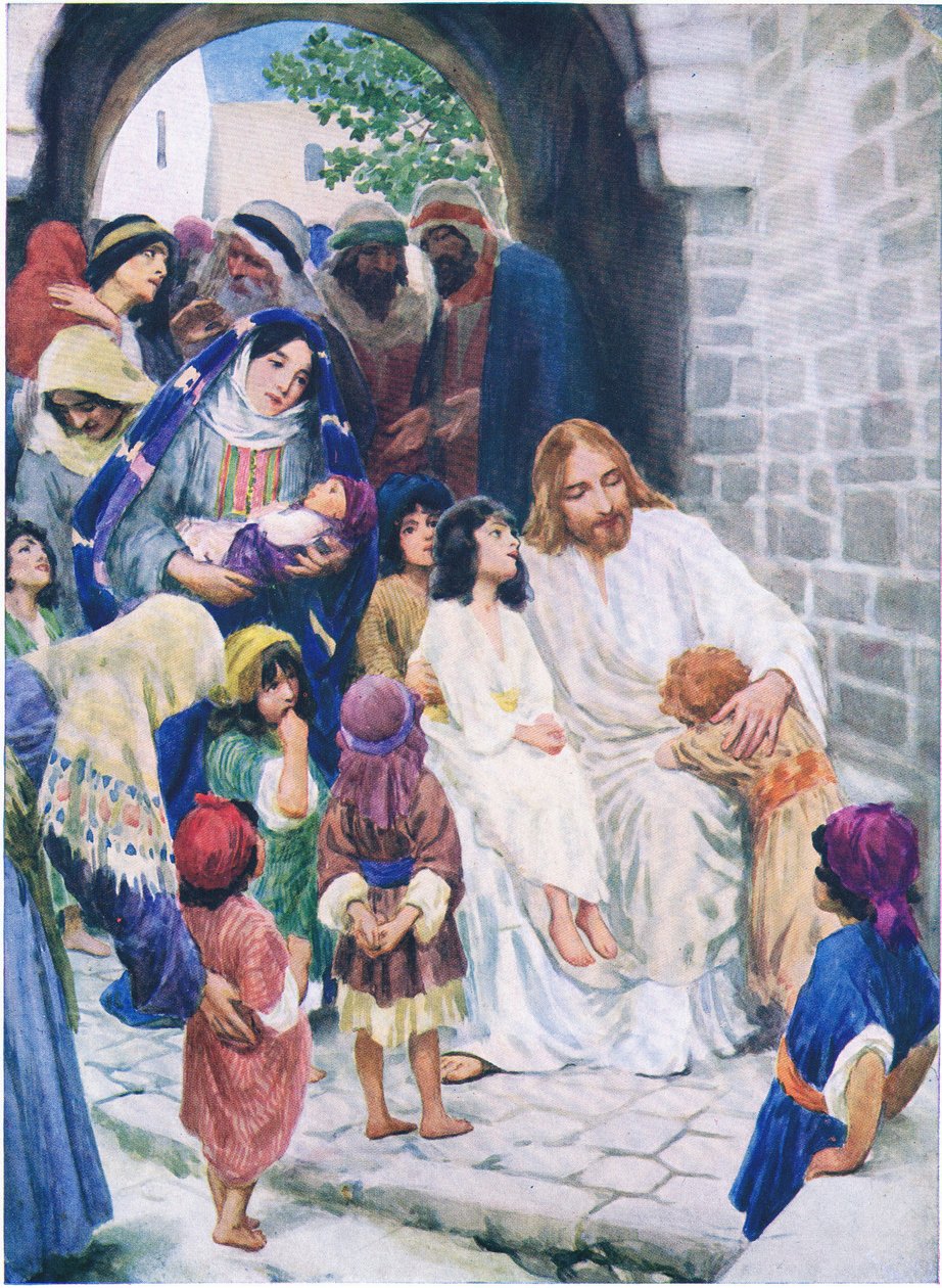 Jésus et les enfants, de The Bible Picture Book publié par Thomas Nelson, c.1950 - William Henry Margetson