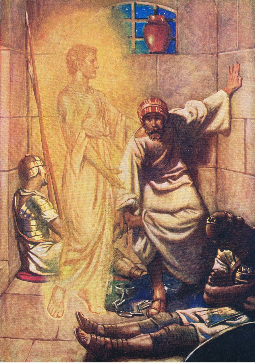 Pierre délivré de prison, de The Bible Picture Book publié par Thomas Nelson, c.1950 - William Henry Margetson