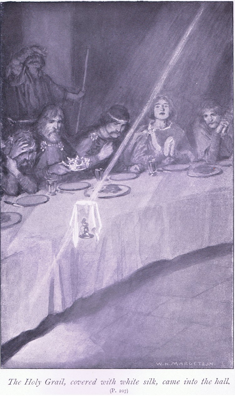 Le Saint Graal, couvert de soie blanche, est entré dans la salle - William Henry Margetson