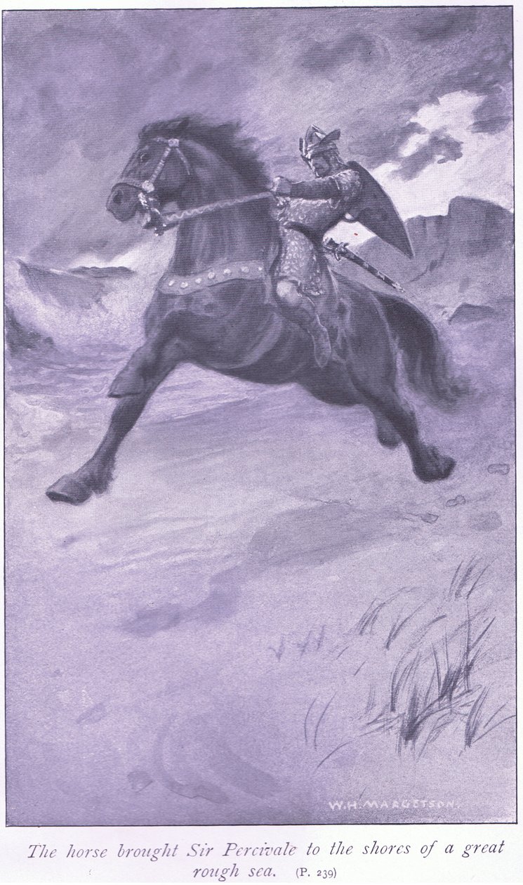 Le cheval amena Sir Percivale aux rives d