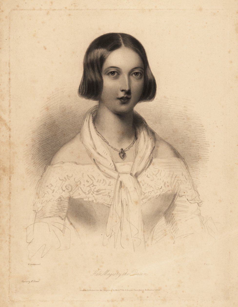 Jeune reine Victoria, début de la vingtaine. Gravure en acier par William Henry Mote d
