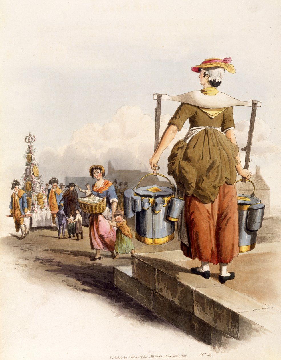 Une laitière, des Costumes de Grande-Bretagne, pub. Par Henry Miller, 1805 - William Henry Pyne