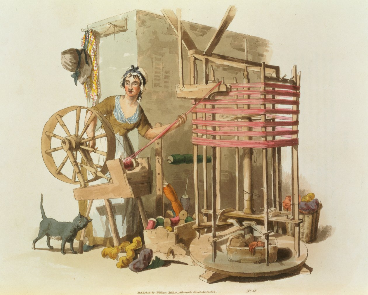 Une femme fileuse de laine, gravée par l