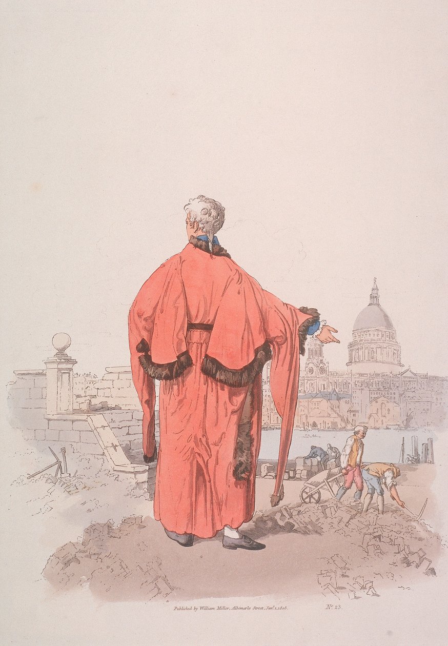 Échevin en costume civique regardant vers la cathédrale Saint-Paul, Londres, 1805 - William Henry Pyne
