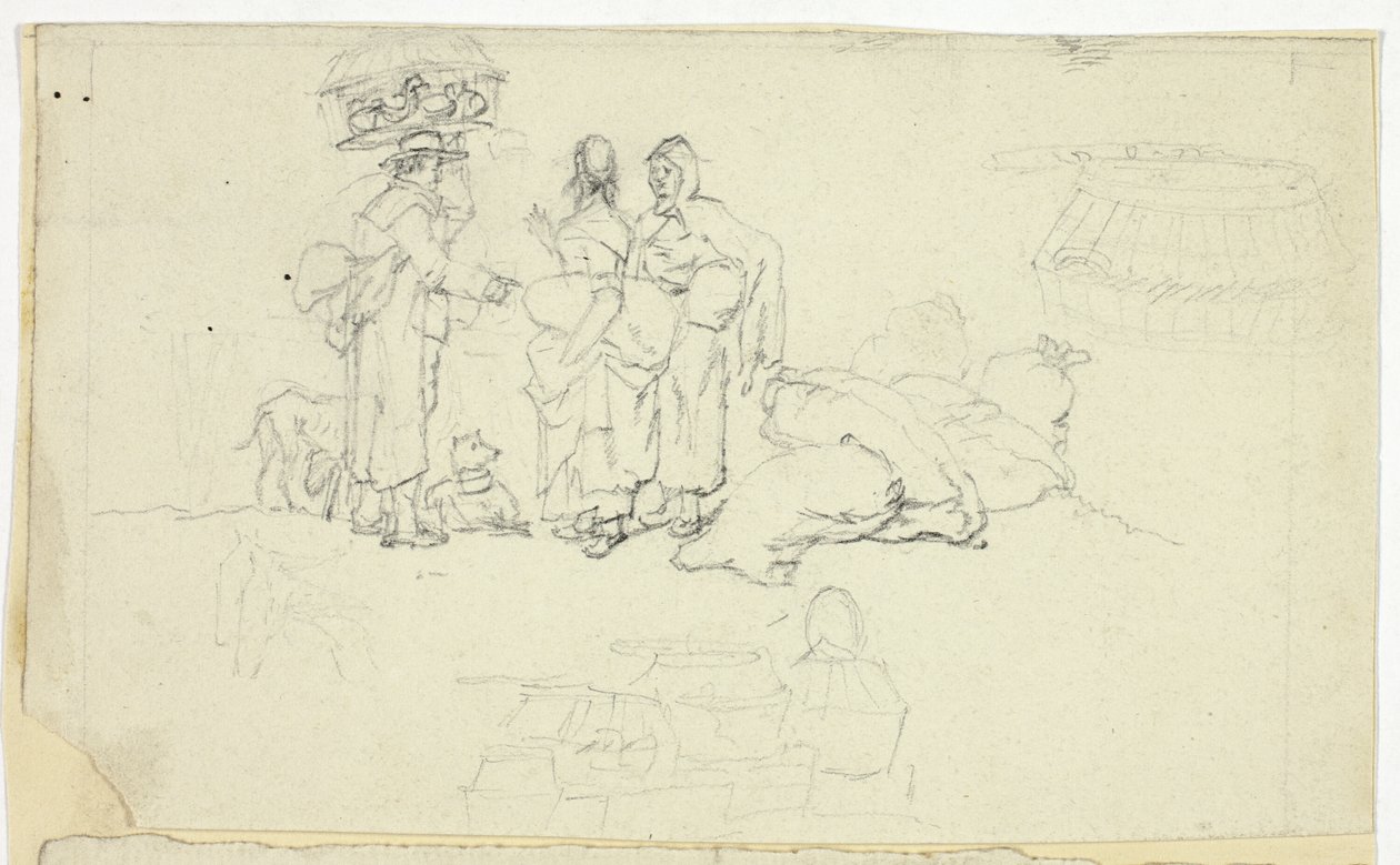 Figures avec des Marchandises et Trois Croquis - William Henry Pyne
