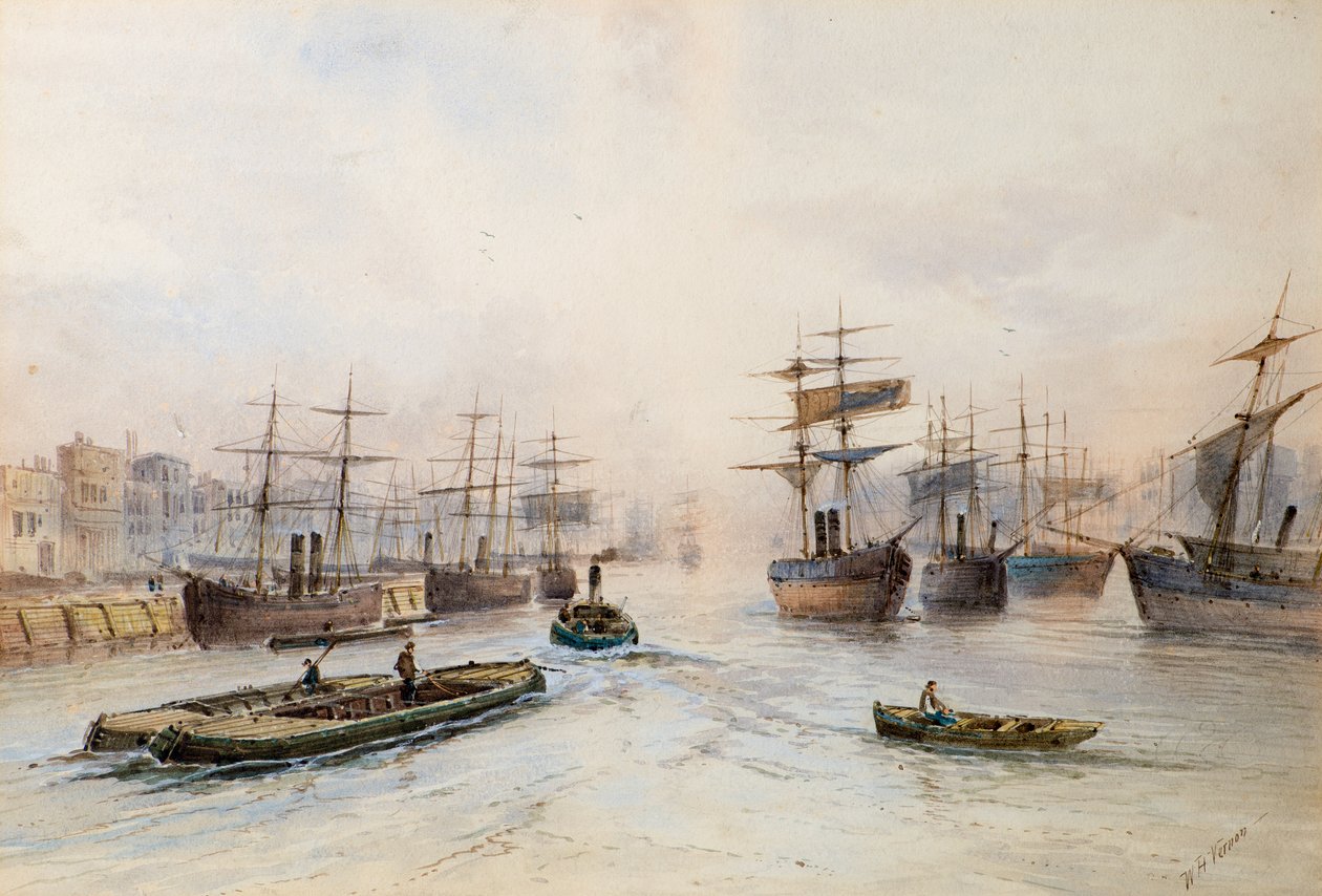 Navires sur la Tamise - William Henry Vernon