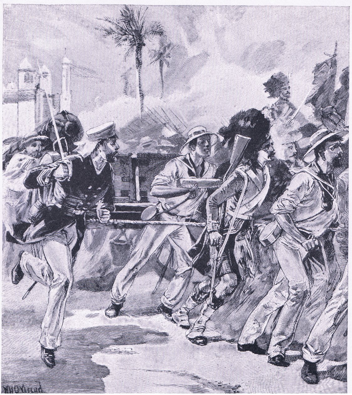 La brigade navale du HMS Shannon à Lucknow, novembre 1857, illustration de British Battles on Land and Sea, 1915 - William Heysham Overend