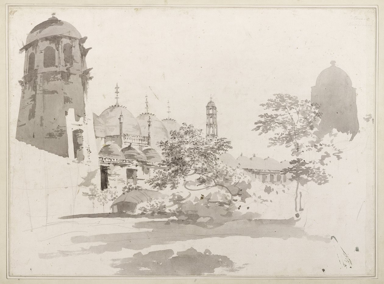 Vue de la Cuttera construite par Jaffier Cawn à Murishidbad, vers 1781 (lavis gris et crayon sur papier) - William Hodges