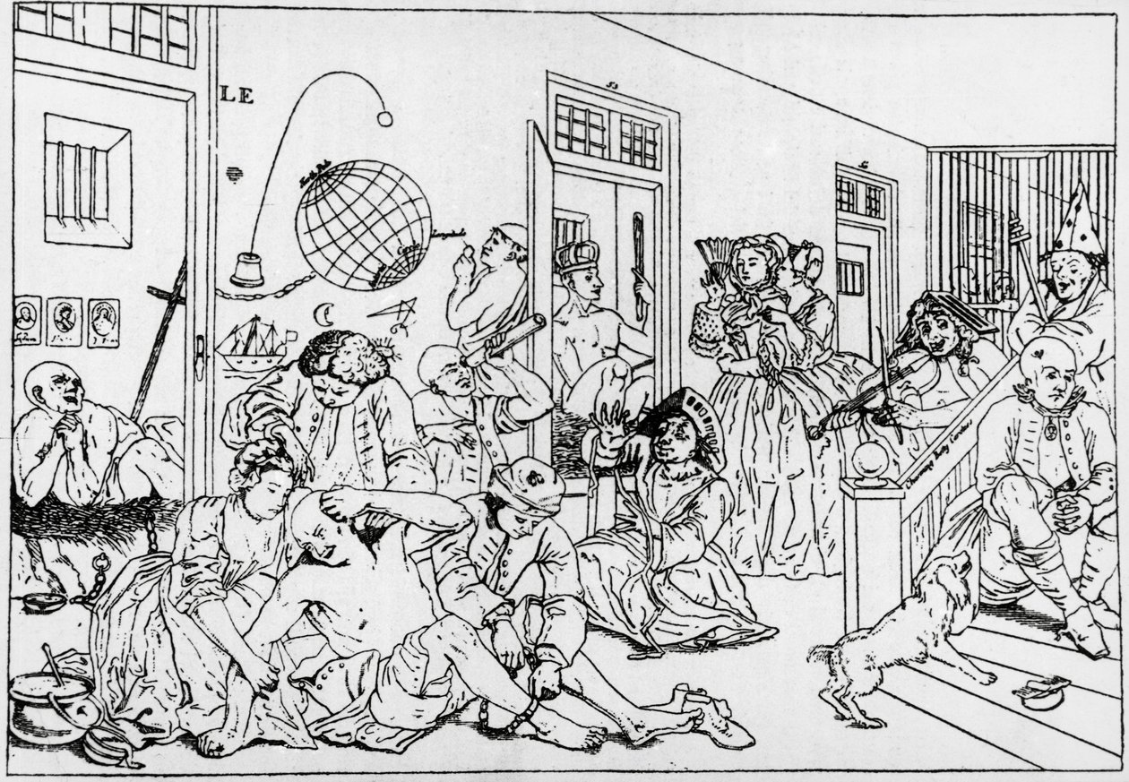 Bedlam, institution mentale, gravure de la série Le progrès du libertin - William Hogarth