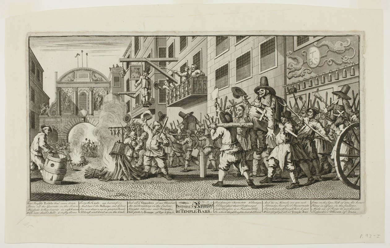 Brûler les croupes à Temple Bar, planche onze de Hudibras - William Hogarth