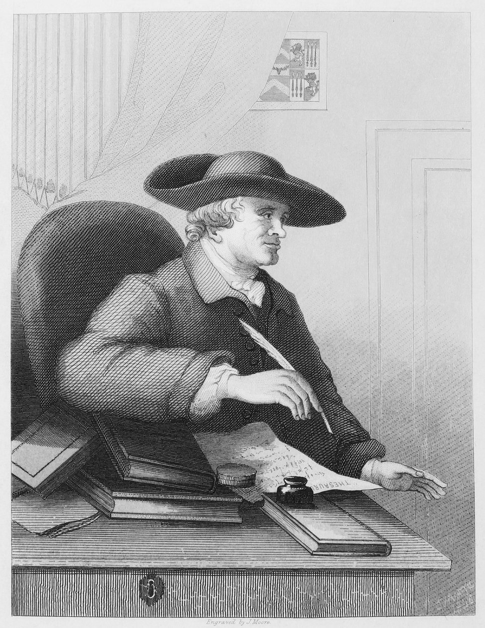 Dr Thomas Morell, le savant et imprimeur. Il est connu pour être un librettiste et a écrit le compte rendu le plus détaillé de la collaboration avec Handel. Gravure de J Moore d