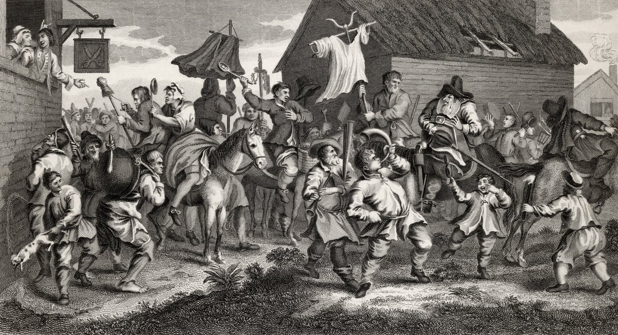 Hudibras rencontre le Skimmington, gravé par T.E. Nicholson, de 