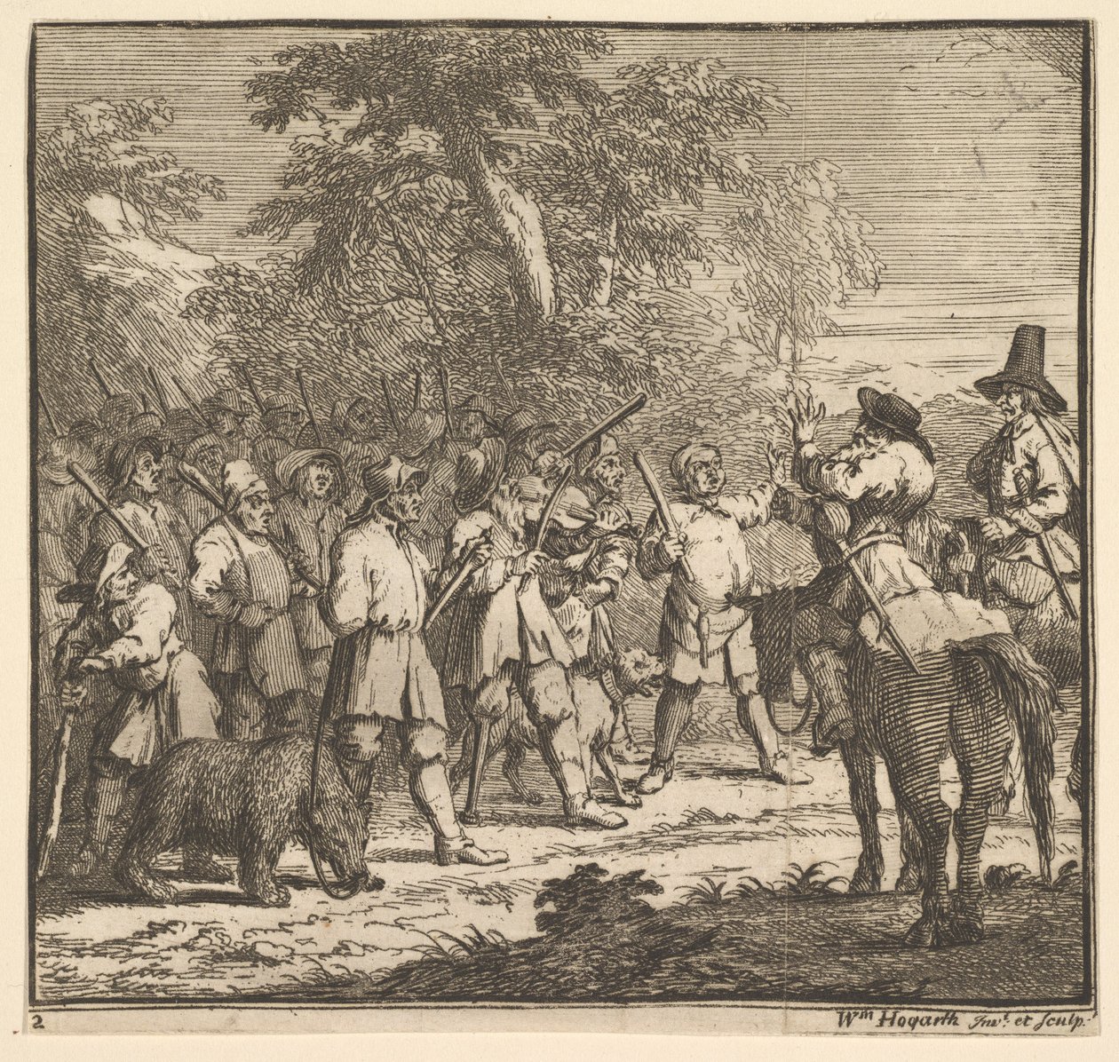Première aventure de Hudibras Dix-sept petites illustrations pour Hudibras de Samuel Butler, 1721-26 - William Hogarth