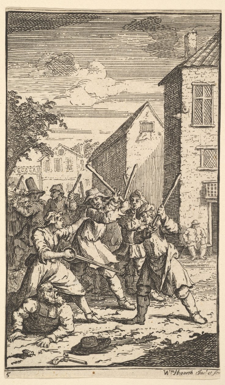 Hudibras vaincu par Trulla Dix-sept petites illustrations pour Hudibras de Samuel Butler, 1721-26 - William Hogarth