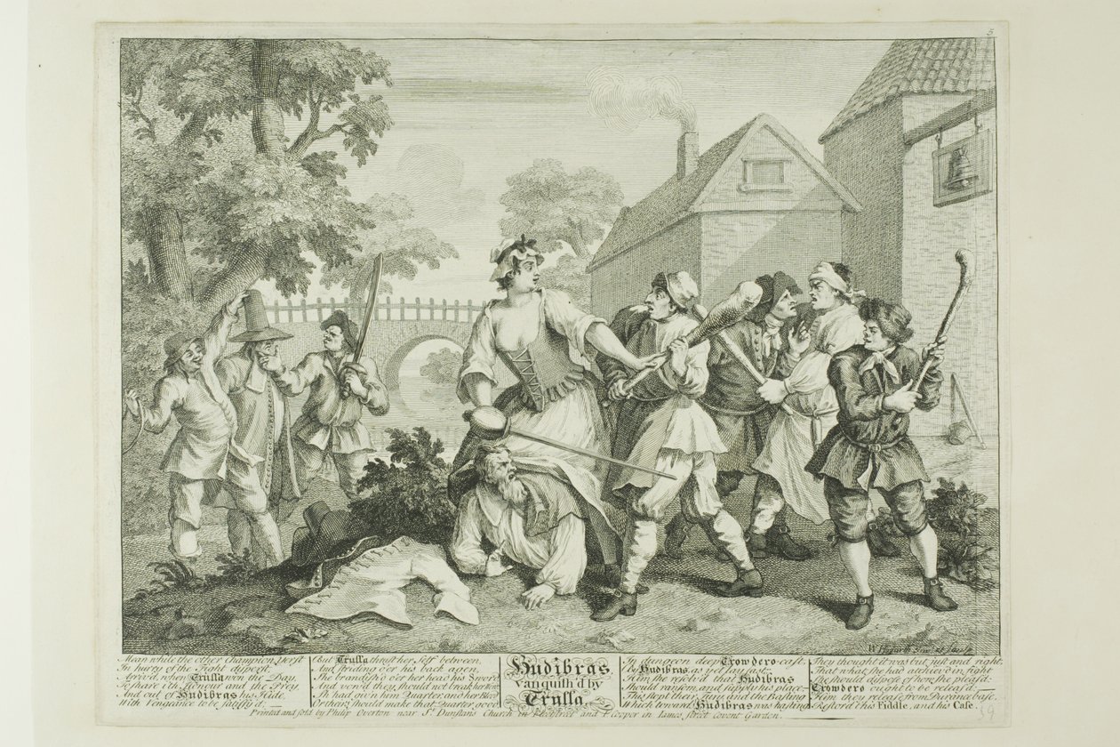 Hudibras vaincu par Trulla, cinquième planche de Hudibras - William Hogarth