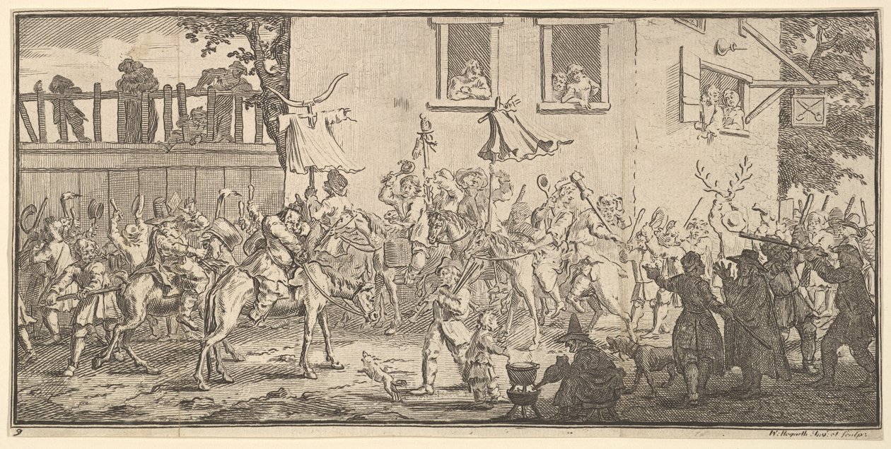 Hudibras et le Skimmington Dix-sept petites illustrations pour Hudibras de Samuel Butler - William Hogarth