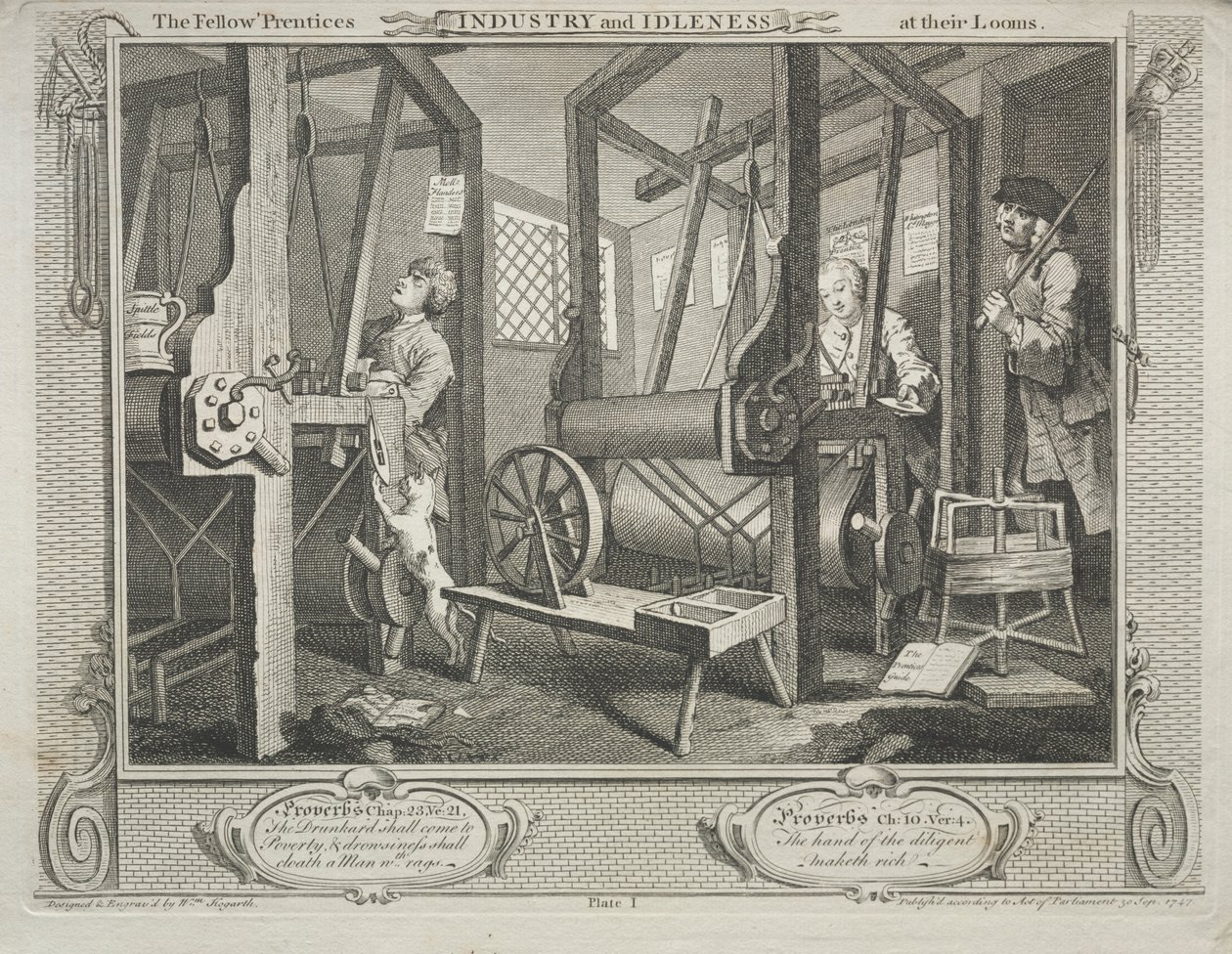 Industrie et Oisiveté : Les Apprentis Compagnons à leurs Métiers - William Hogarth