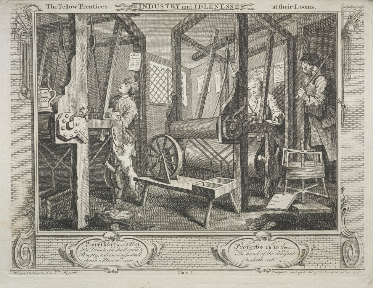 Industrie et oisiveté : Les apprentis compagnons à leurs métiers, 1747 - William Hogarth