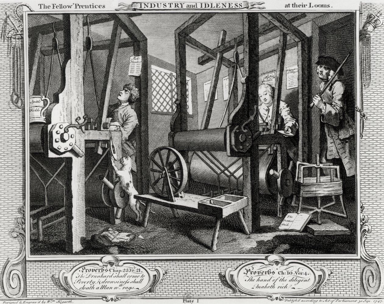 Industry and Idleness, Les compagnons apprentis à leurs métiers, planche 1 - William Hogarth