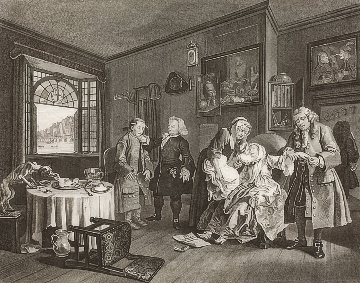 Mariage à la mode / Heirat nach der Mode. Feuille 6 : La mort de la dame / Le suicide de la comtesse - William Hogarth