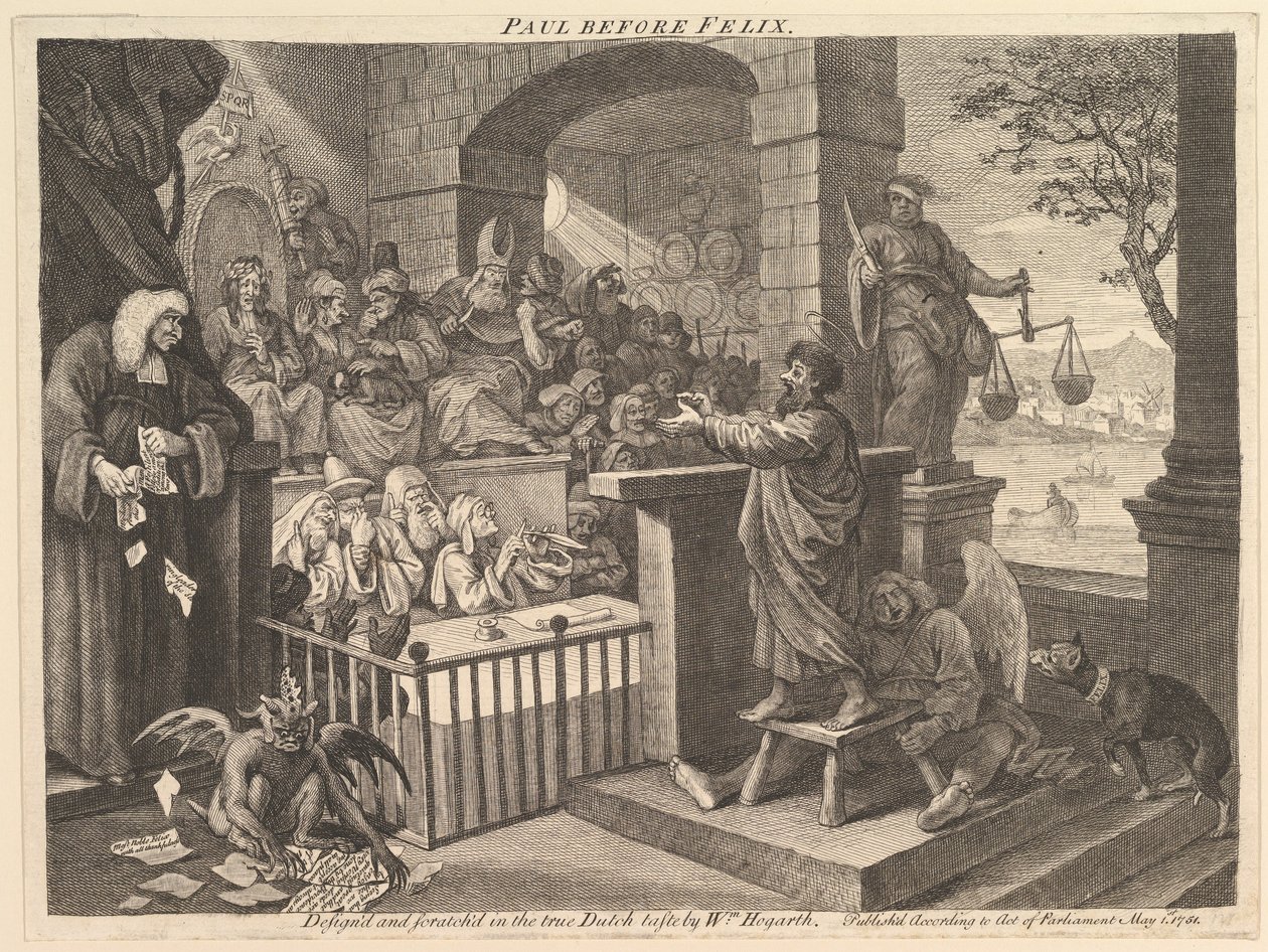 Paul devant Félix, parodié - William Hogarth