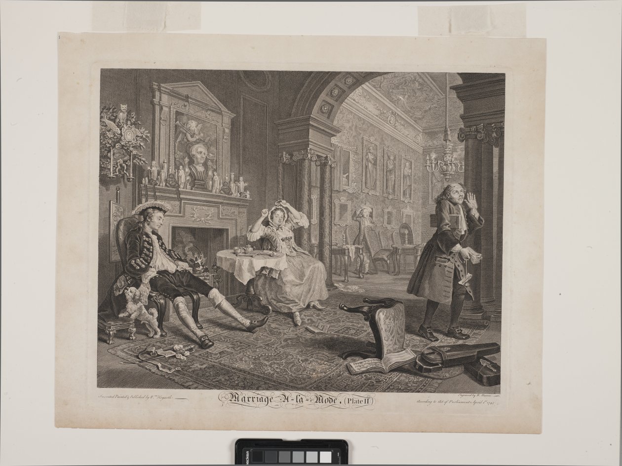 La scène du petit-déjeuner : Mariage à la mode, Planche 2 - William Hogarth