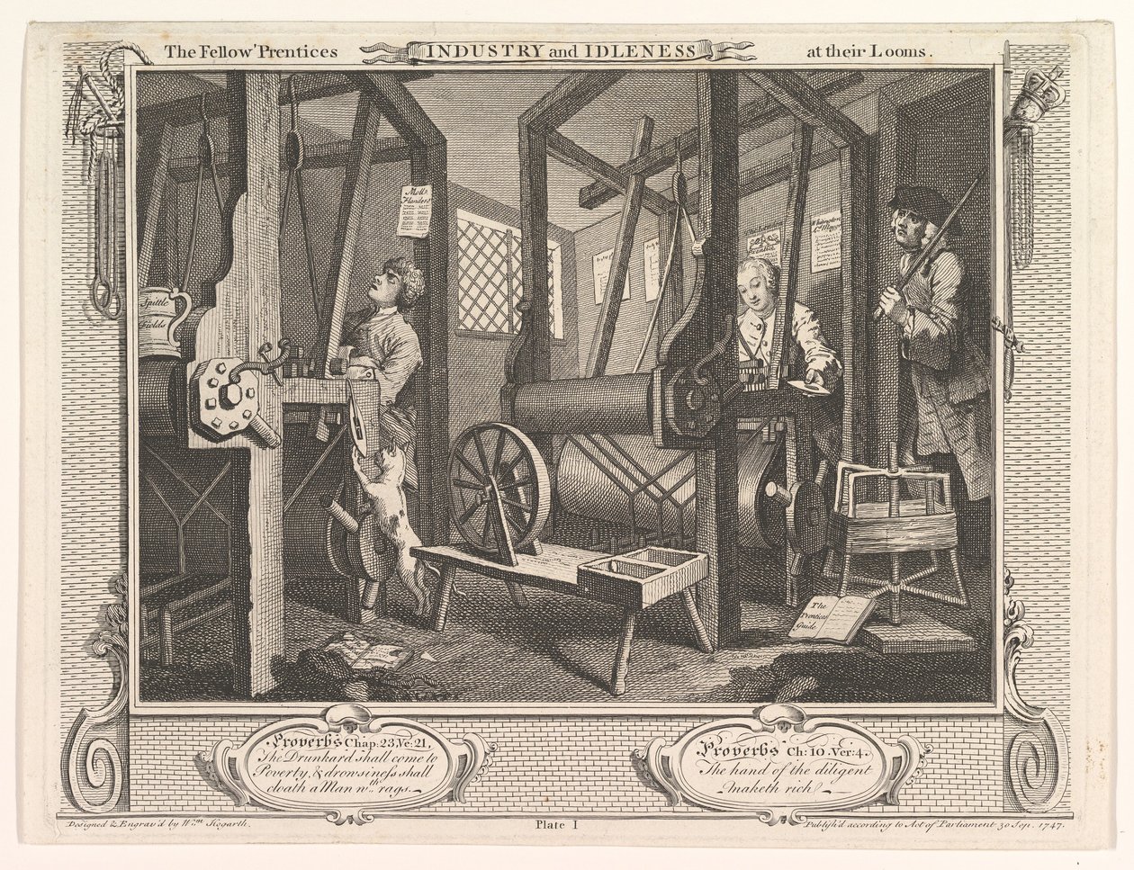 Les apprentis compagnons à leurs métiers, Industrie et oisiveté, planche 1, 30 septembre 1747 - William Hogarth