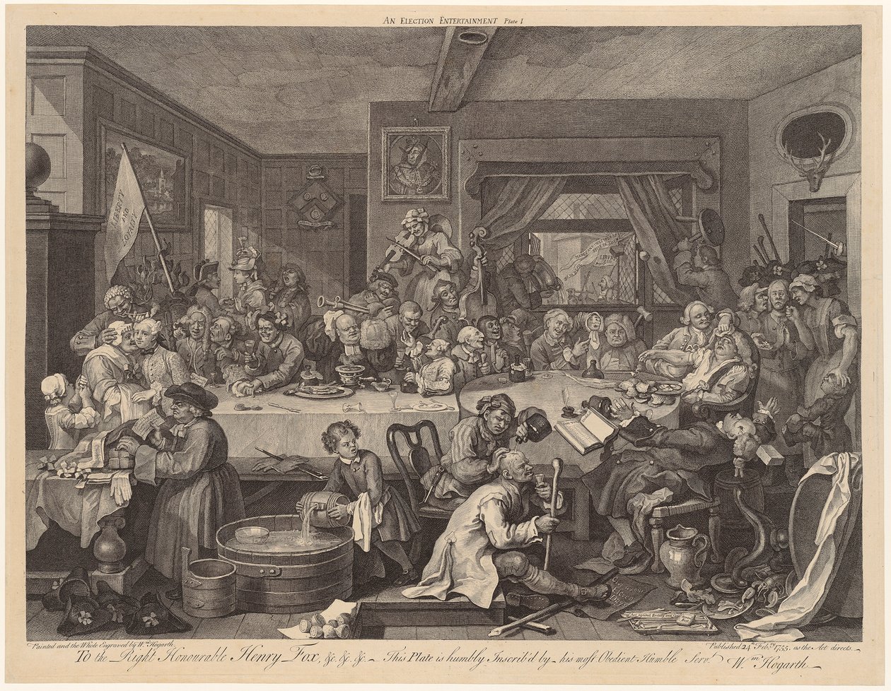 Banquet électoral, planche 1 de la série « Les élections » - William Hogarth