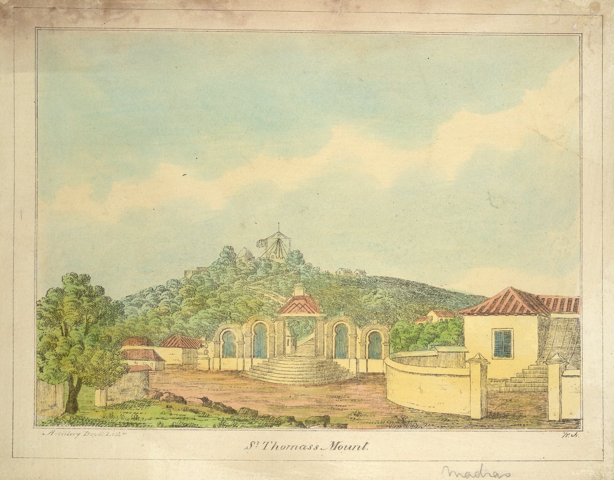 Mont Saint-Thomas à Madras, vers 1830 (gravure en couleur) - William Hunsley
