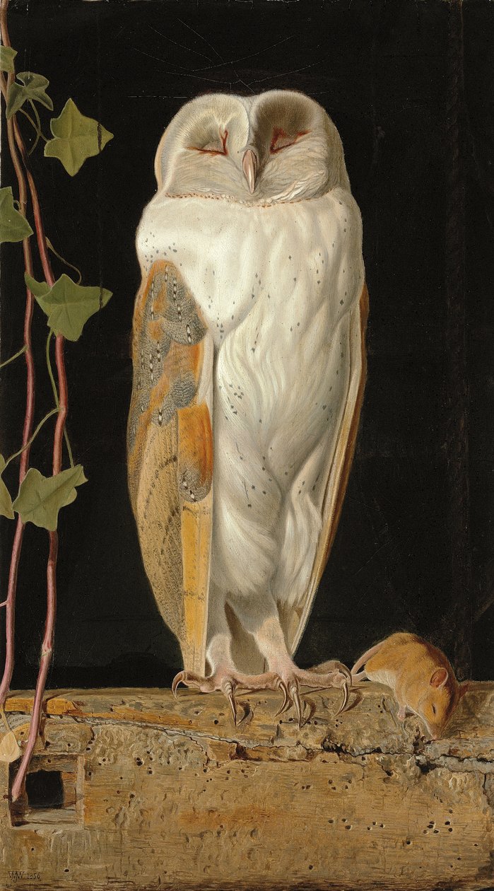 La chouette blanche : "Seul et réchauffant ses cinq esprits, la chouette blanche dans le clocher est assise", 1856 - William J. Webbe