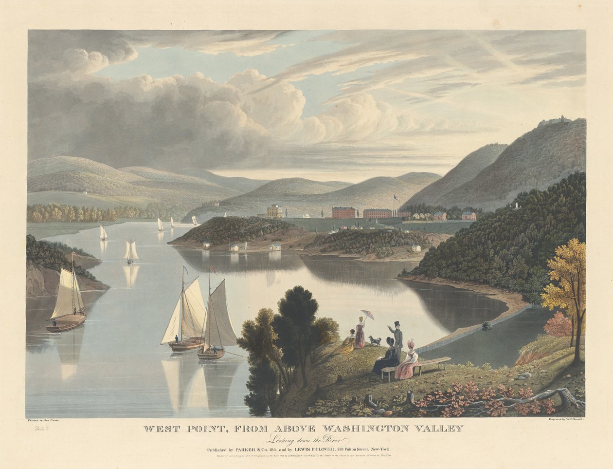 West Point, depuis la vallée de Washington : Vue en aval du fleuve - William James Bennett after George Cooke