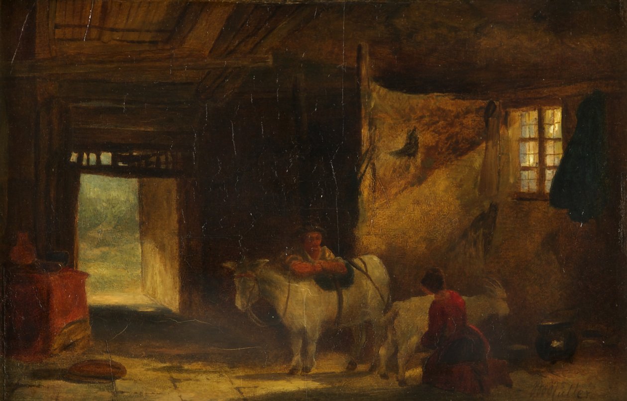 Intérieur gallois avec fille trayant une chèvre - William James Muller