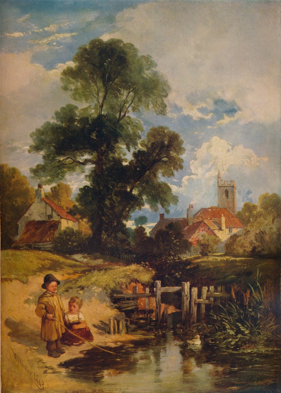 Scène de rivière avec enfants Les jeunes pêcheurs, 1843 - William James Muller
