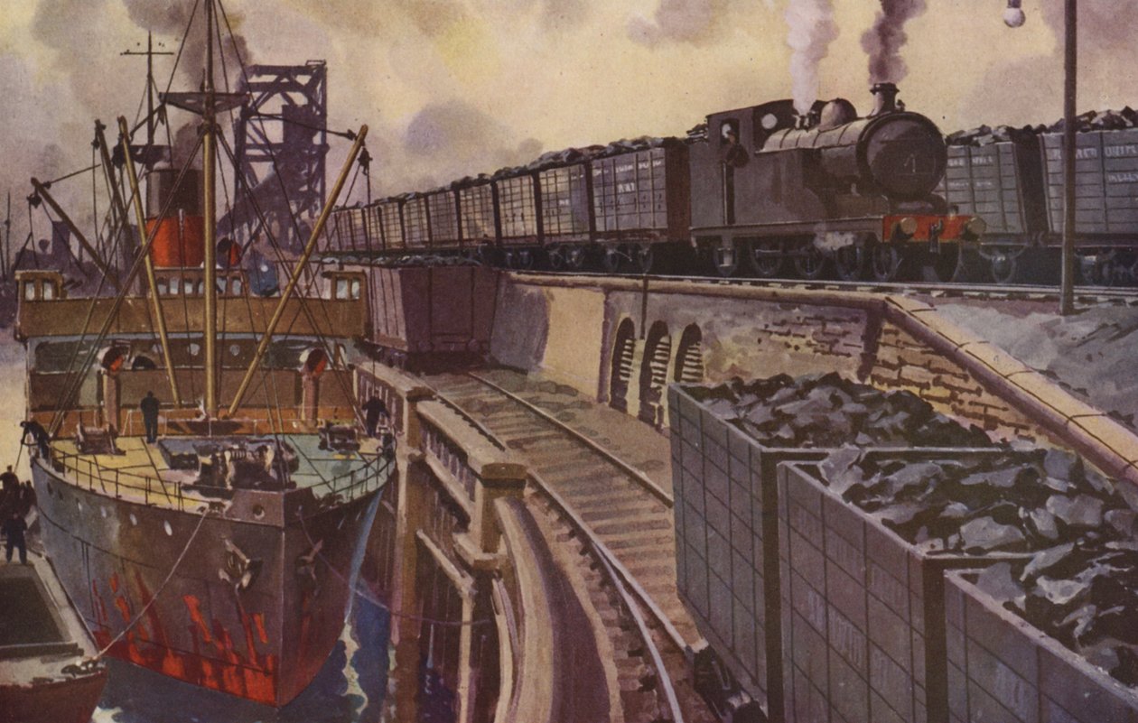 Train de charbon tracté par une locomotive-citerne 4-4-2 (lithographie couleur) - William John Patton McDowell