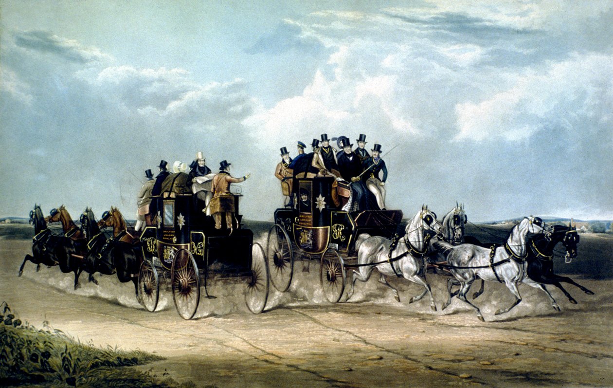 Les courriers de jour de Brighton passant sur Hockward Common, gravé par Charles Hunt - William Joseph (after) Shayer
