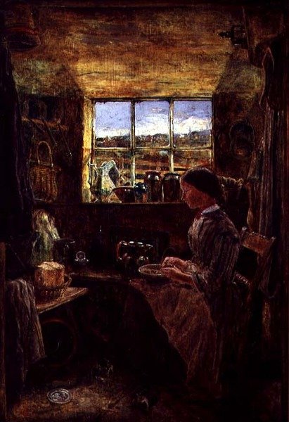 Épluchage de pommes de terre dans une cuisine de cottage - William Joseph J.C. Bond