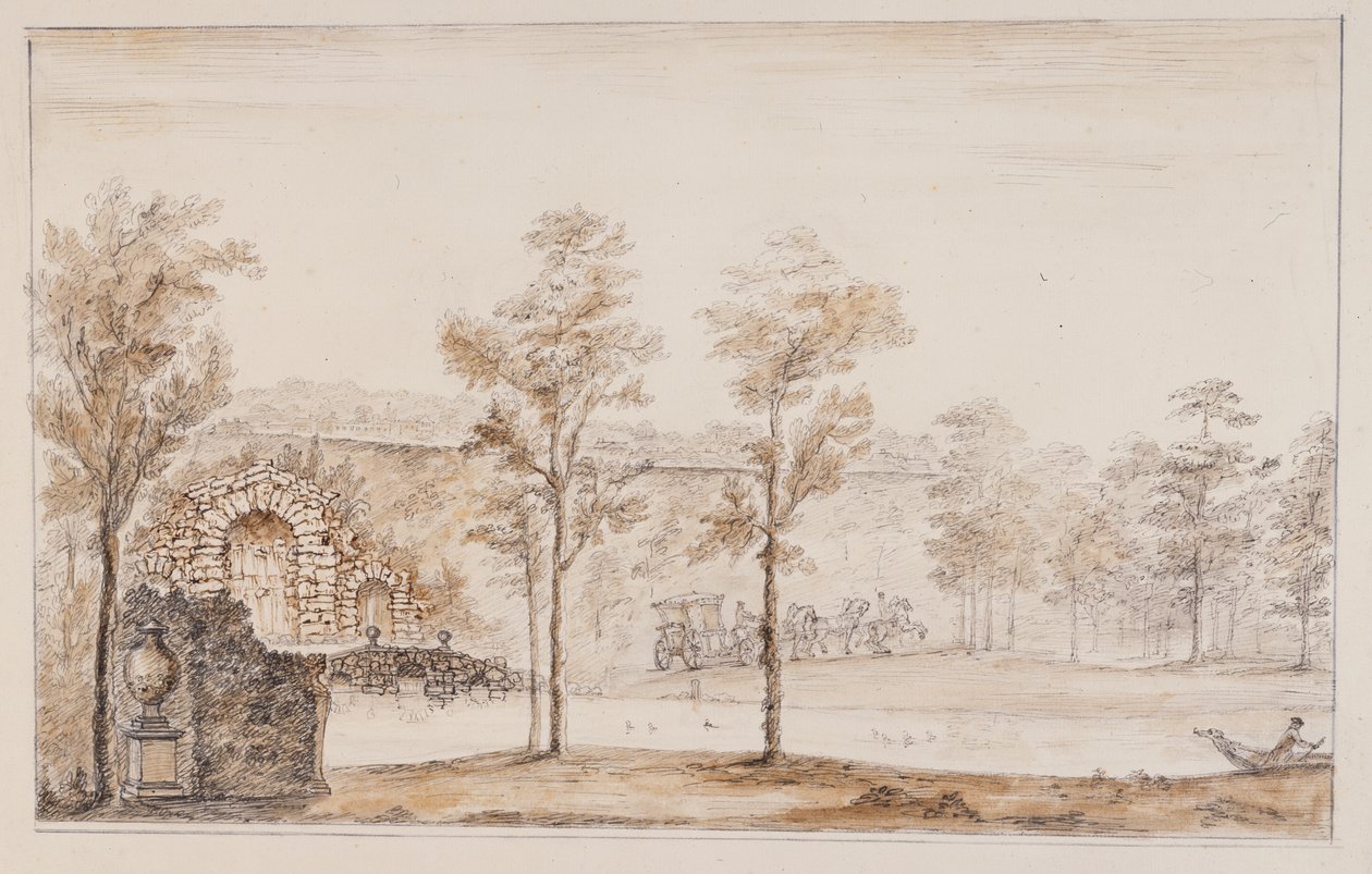 Chiswick, dessin pour une cascade rustique et un pont contre la terrasse - William Kent